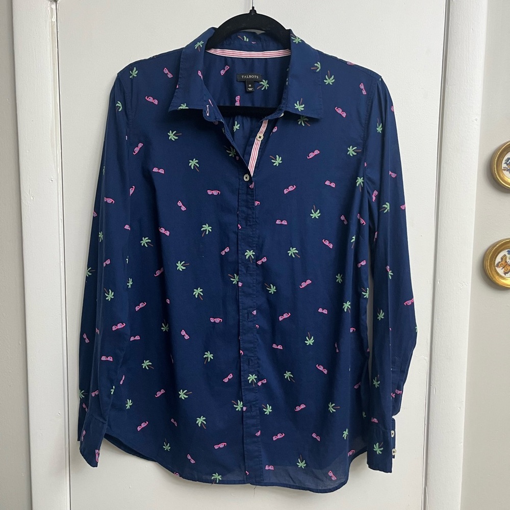 Talbots Blue and Pink Summer Casual Button Down Shirt